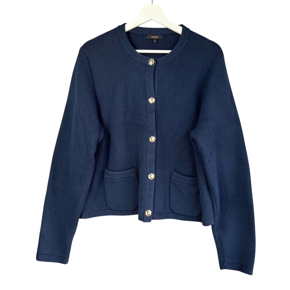 Quince Navy Blue Lady Jacket Cardigan Gold Button Sweater XL